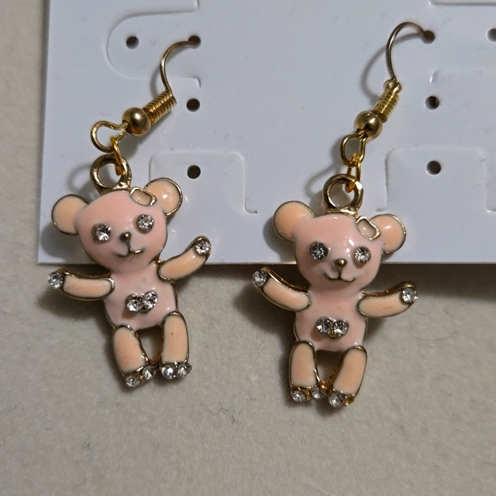 SCARE BEARS PINK AND GOLD TONE TEDDY BEAR EARRINGS
